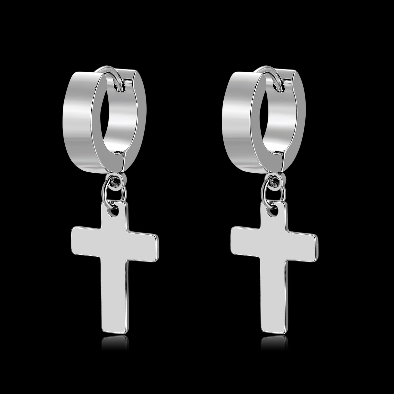 CROSS HANGER EARRINGS. - SILVER