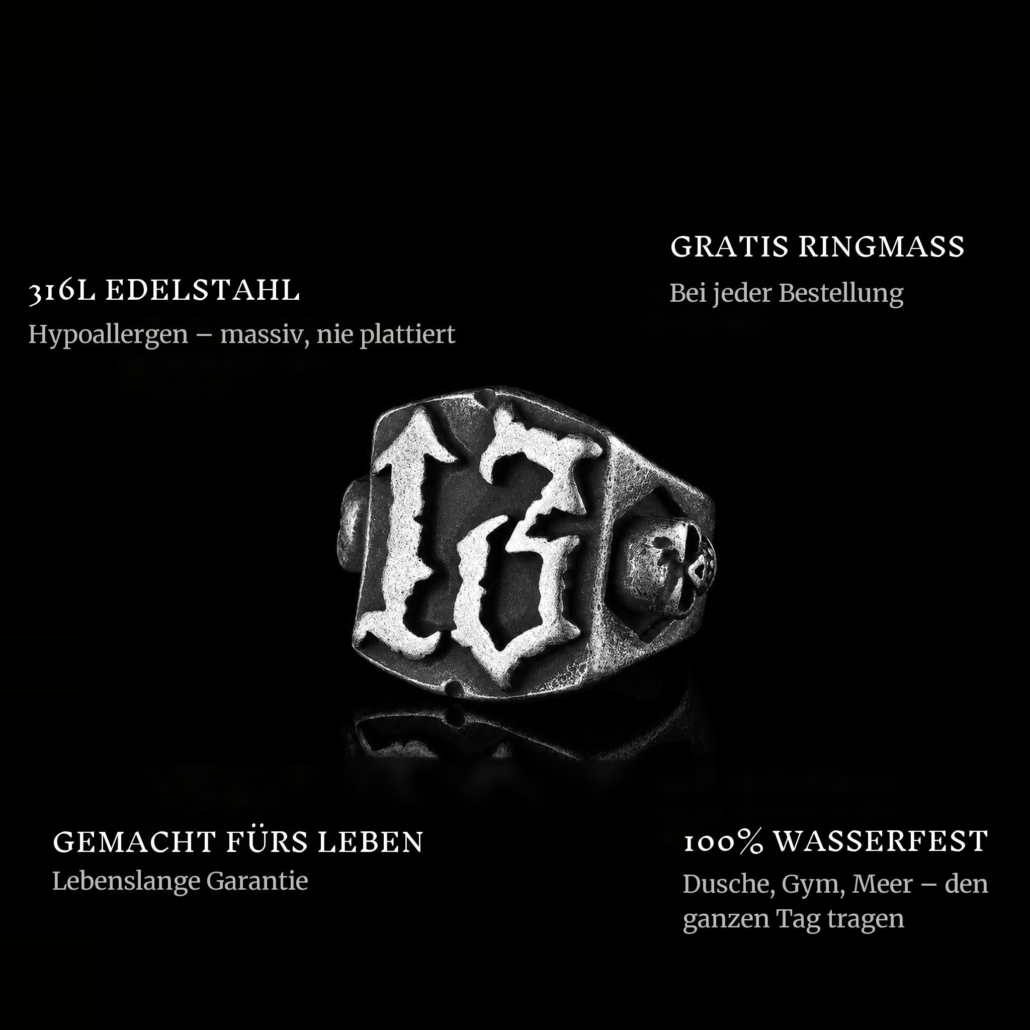 Ancient 13 ring features: 316L stainless steel, free ring sizer in every order, 100% waterproof, lifetime guarantee