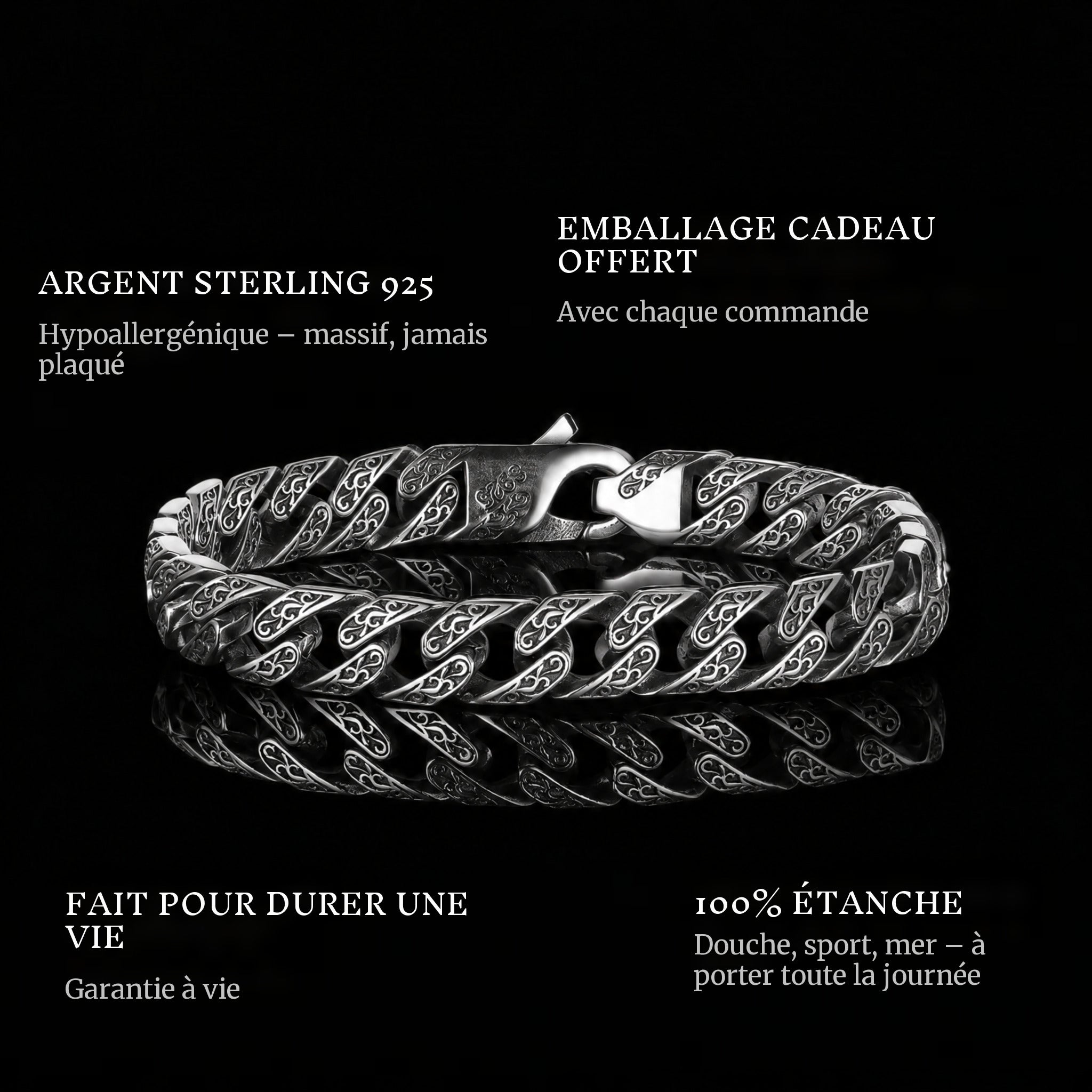 Ancient Cuban features: 925 sterling silver, free gift packaging, 100% waterproof, lifetime guarantee