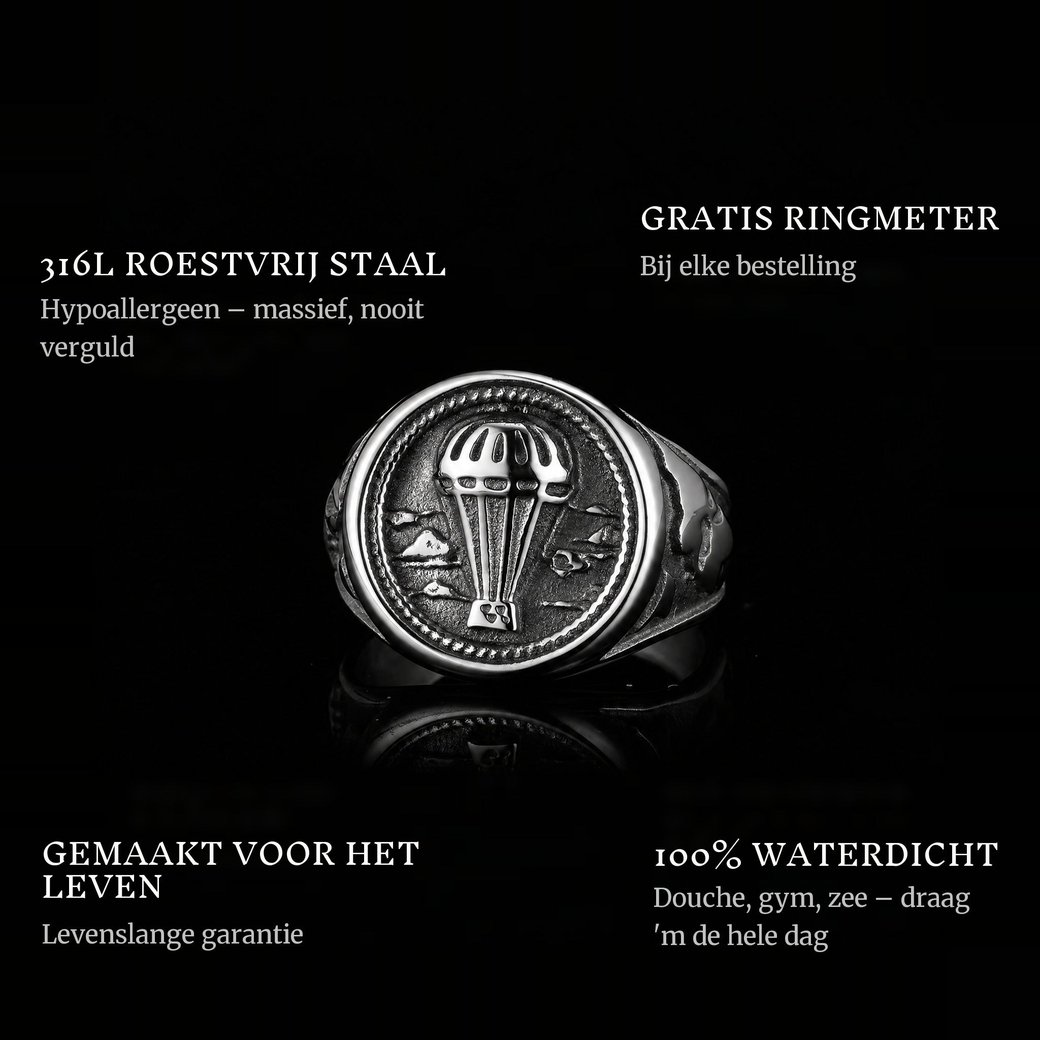 Around The World ring features: 316L stainless steel, free ring sizer in every order, 100% waterproof, lifetime guarantee