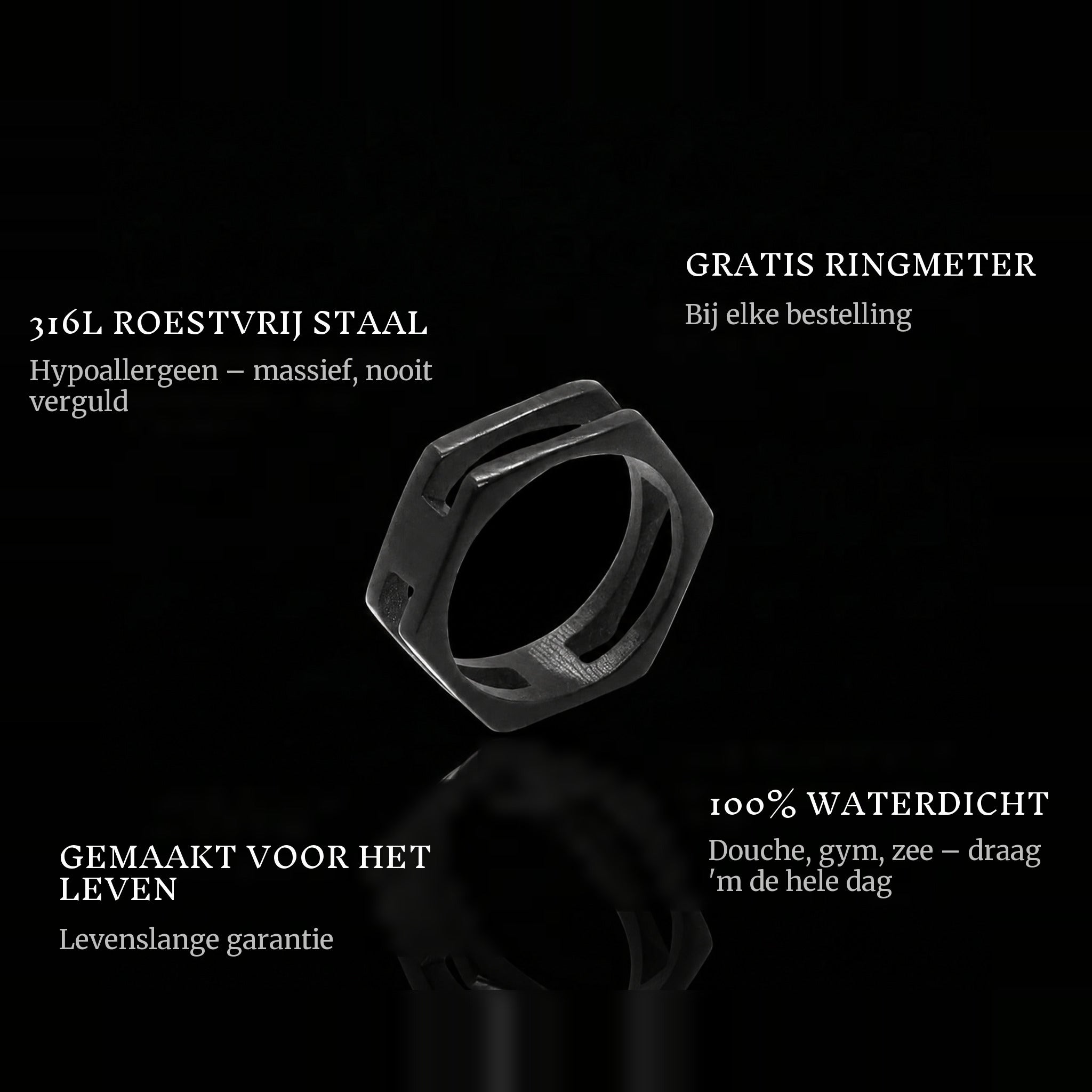Bolt ring features: 316L stainless steel, free ring sizer in every order, 100% waterproof, lifetime guarantee