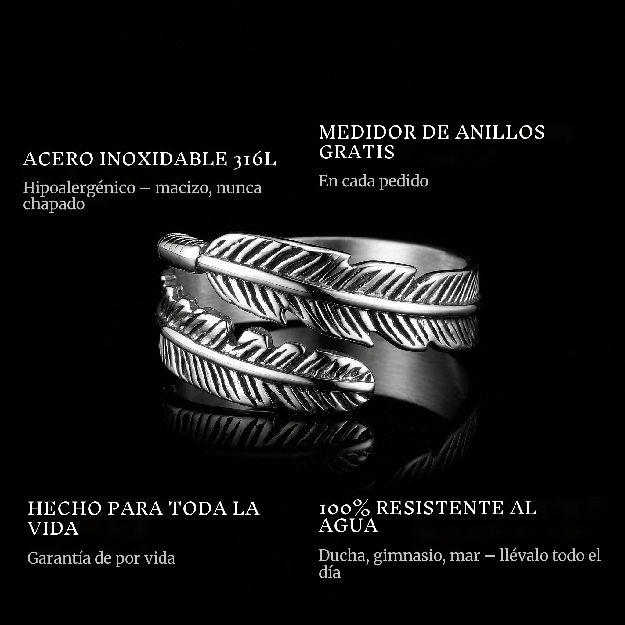 Dodo ring features: 316L stainless steel, free ring sizer in every order, 100% waterproof, lifetime guarantee