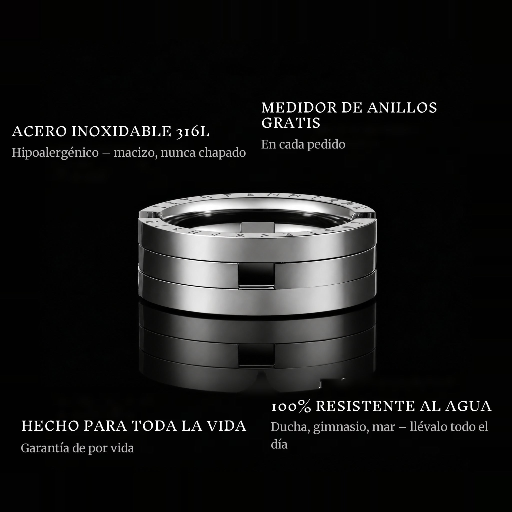 Forever Ring ring features: 316L stainless steel, free ring sizer in every order, 100% waterproof, lifetime guarantee