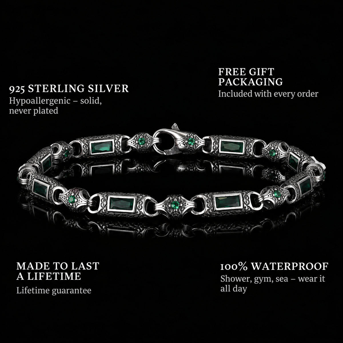 Guardian'S Glow features: 925 sterling silver, free gift packaging, 100% waterproof, lifetime guarantee
