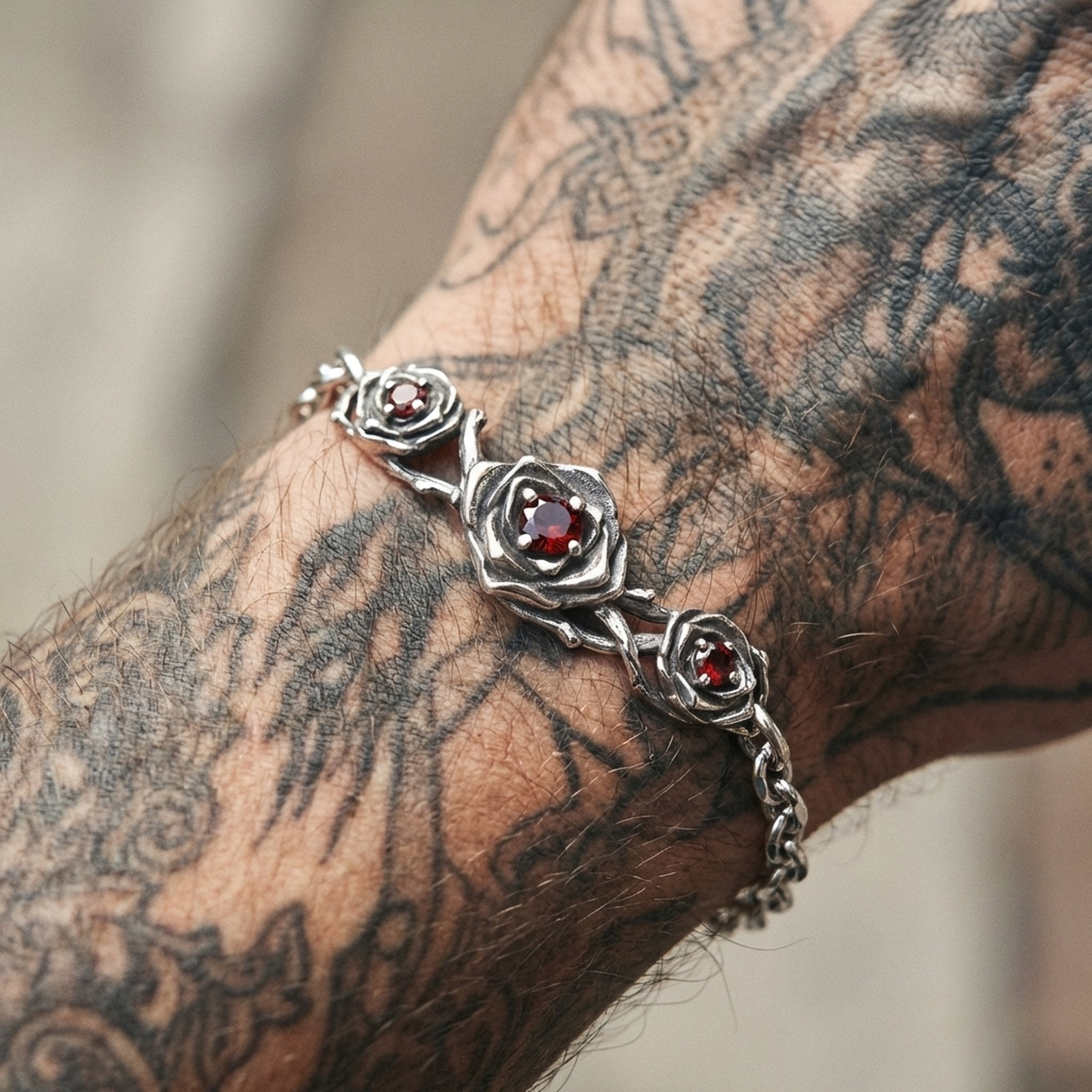 RED ROSES ARMBAND. - 925 SILBER