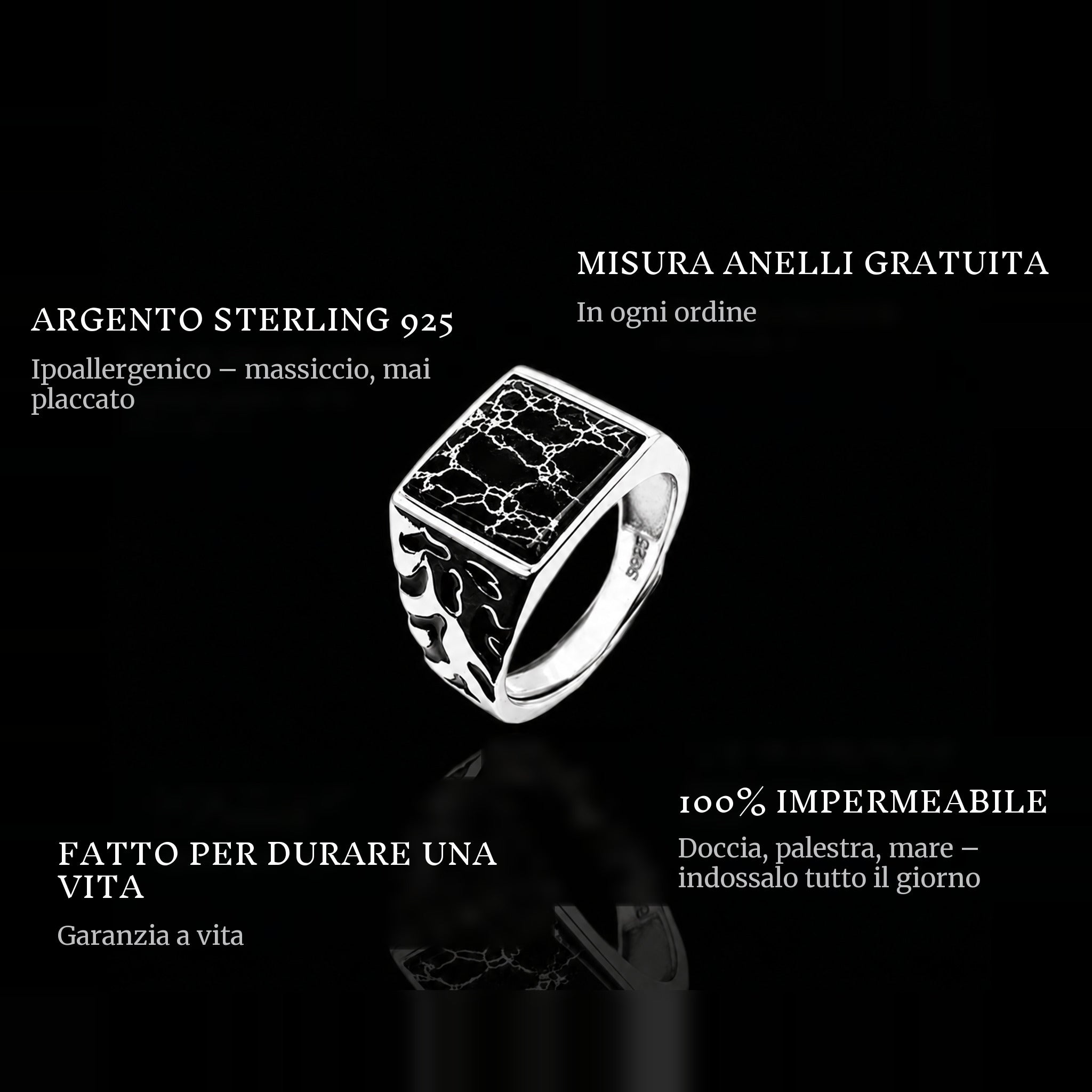 Scratched ring features: 925 sterling silver, free ring sizer in every order, 100% waterproof, lifetime guarantee