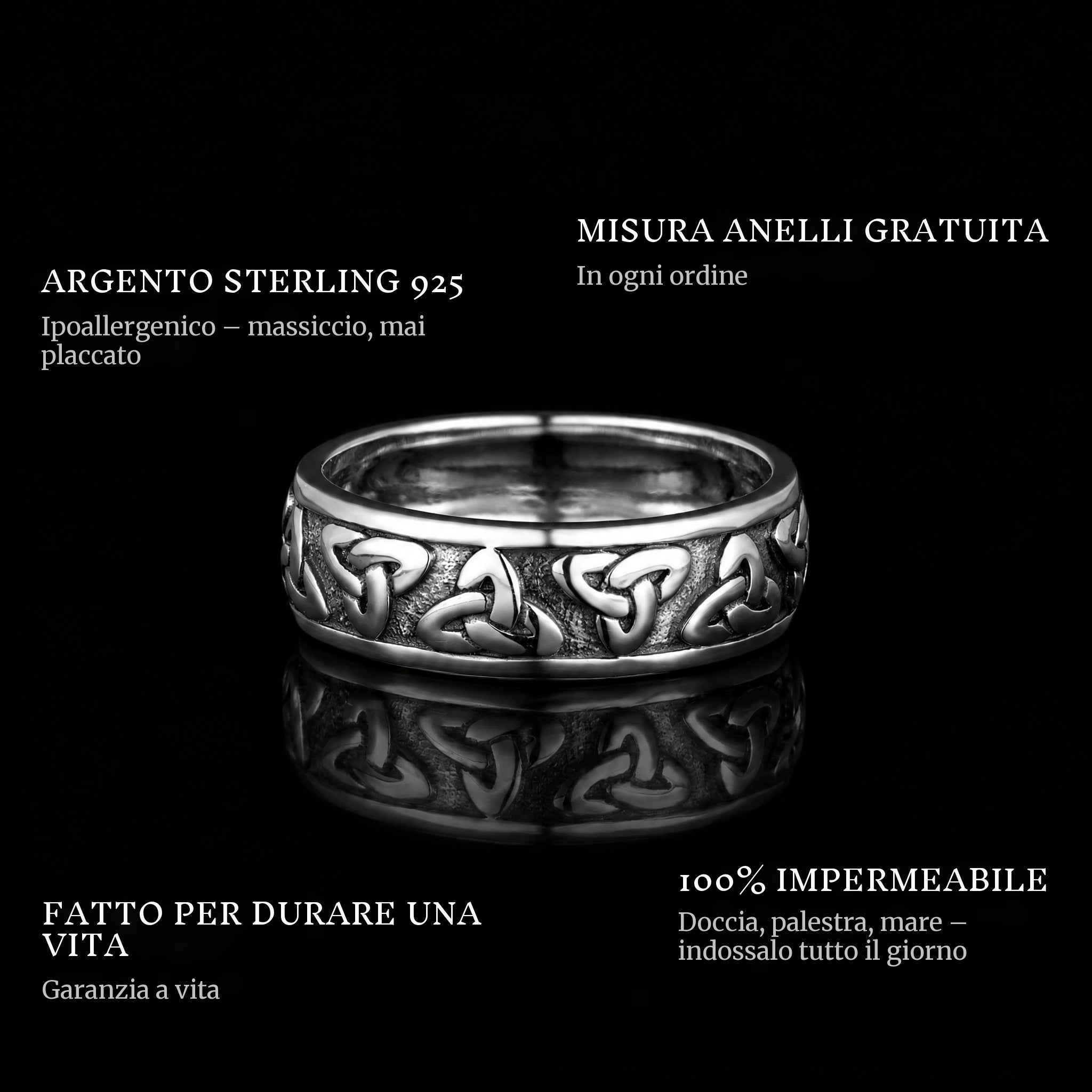 The Cycle ring features: 925 sterling silver, free ring sizer in every order, 100% waterproof, lifetime guarantee
