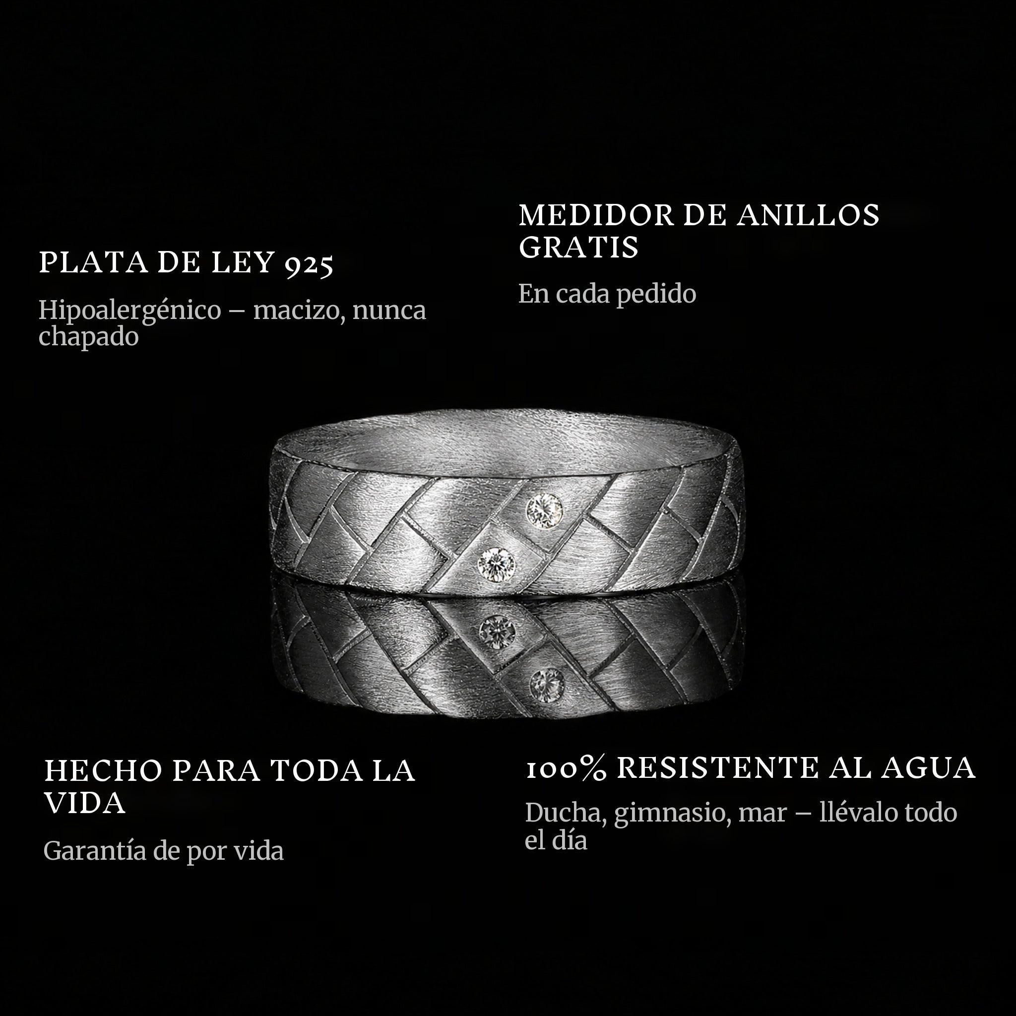 The Explorer Ring ring features: 925 sterling silver, free ring sizer in every order, 100% waterproof, lifetime guarantee
