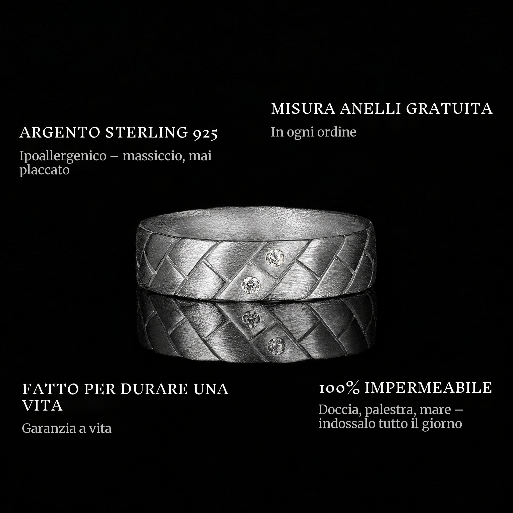 The Explorer Ring ring features: 925 sterling silver, free ring sizer in every order, 100% waterproof, lifetime guarantee