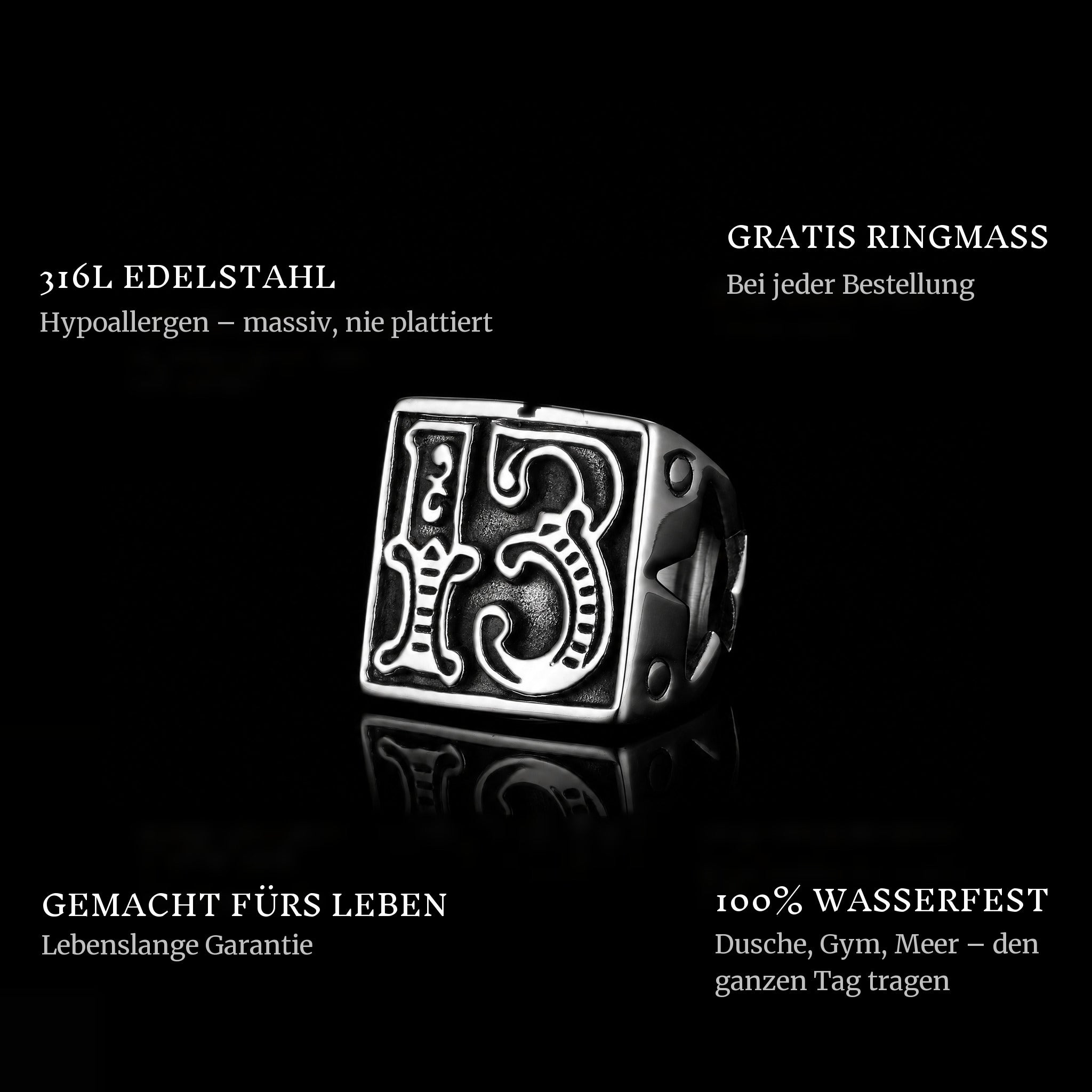Winner ring features: 316L stainless steel, free ring sizer in every order, 100% waterproof, lifetime guarantee