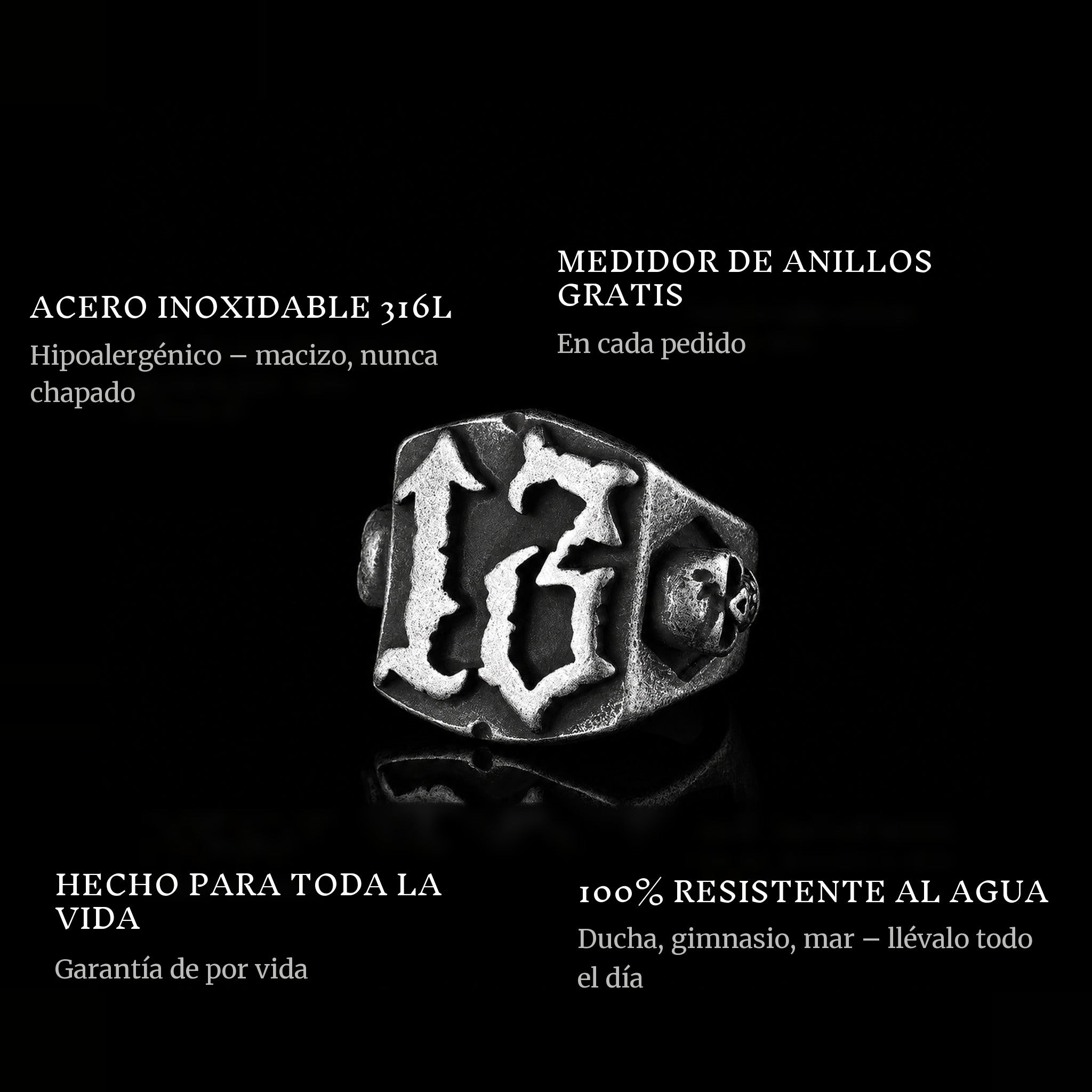 Ancient 13 ring features: 316L stainless steel, free ring sizer in every order, 100% waterproof, lifetime guarantee