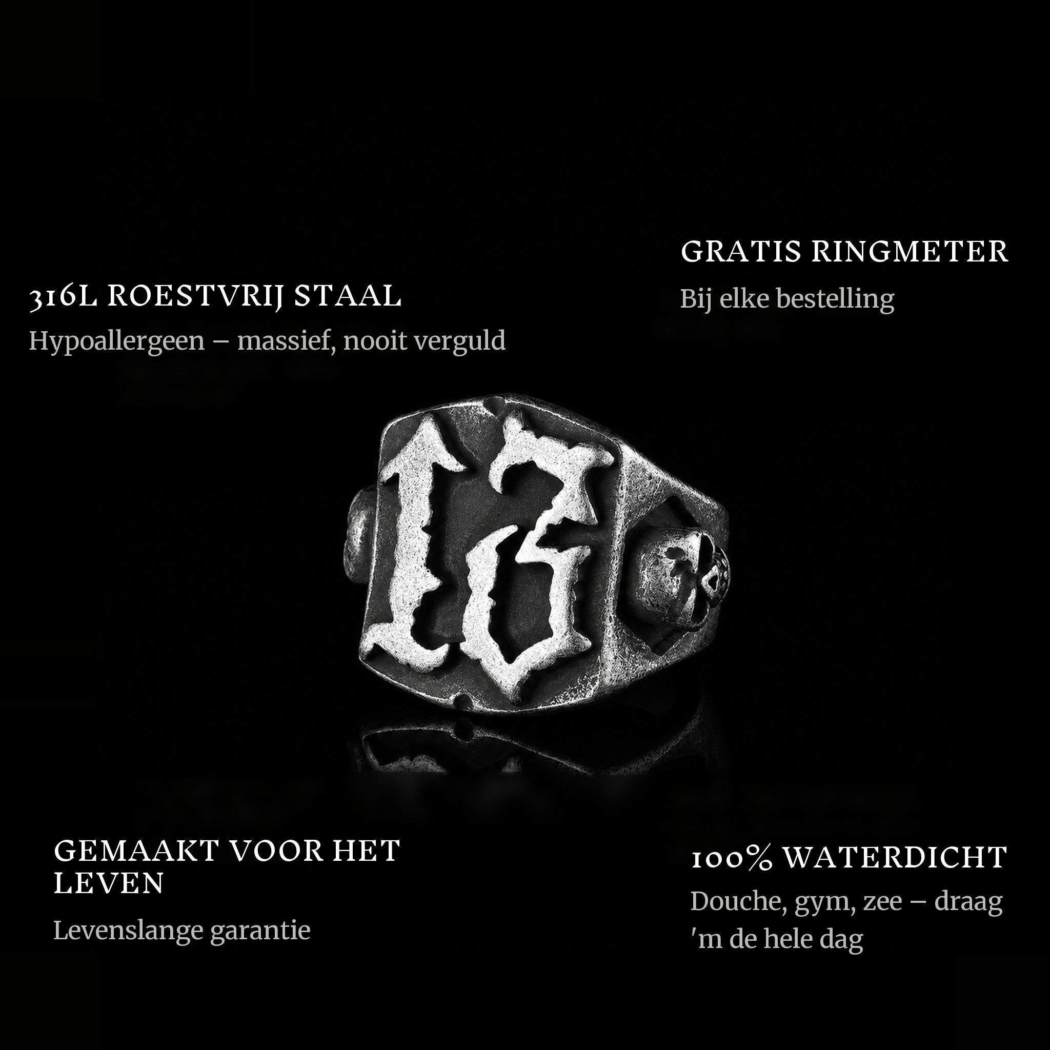 Ancient 13 ring features: 316L stainless steel, free ring sizer in every order, 100% waterproof, lifetime guarantee