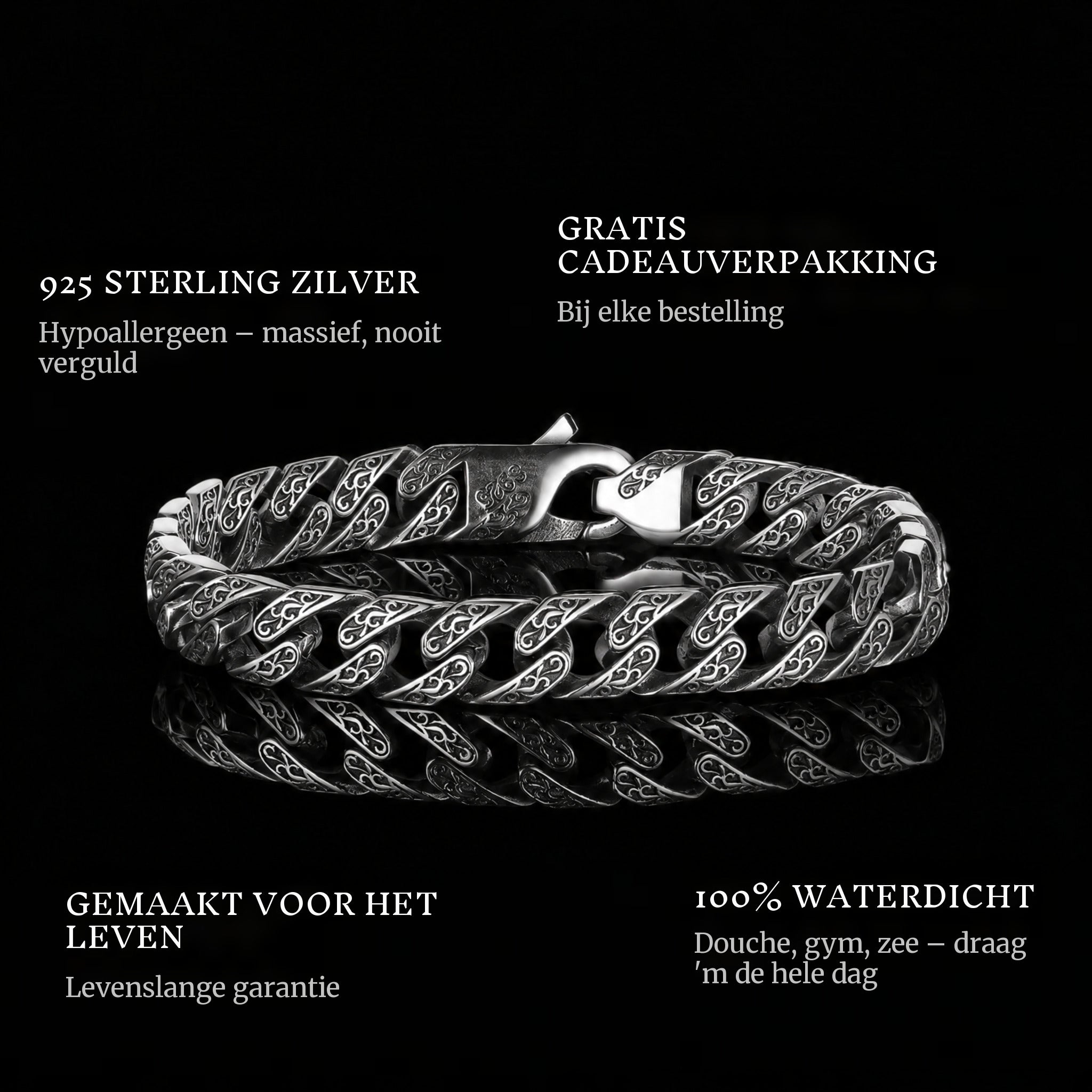 Ancient Cuban features: 925 sterling silver, free gift packaging, 100% waterproof, lifetime guarantee