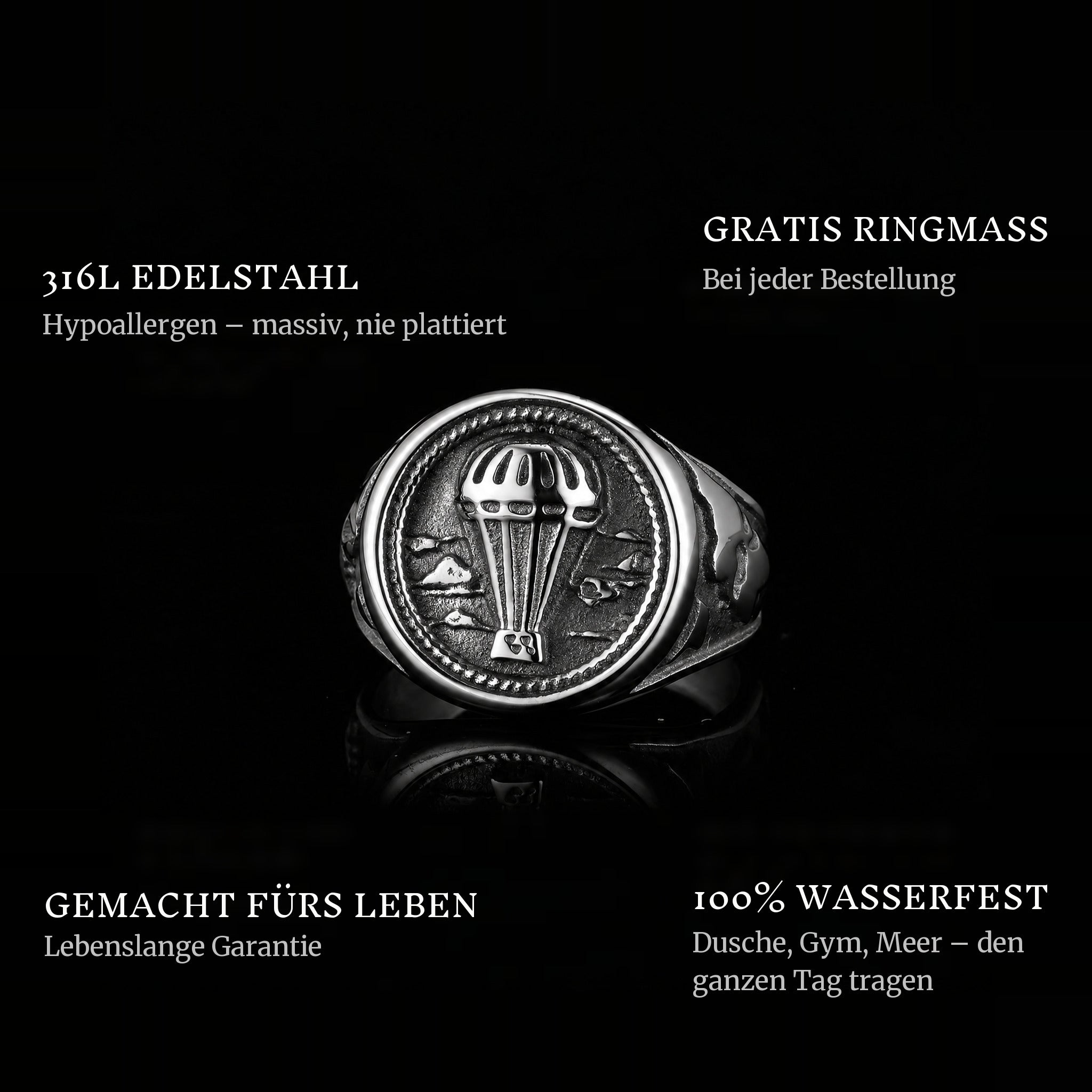 Around The World ring features: 316L stainless steel, free ring sizer in every order, 100% waterproof, lifetime guarantee