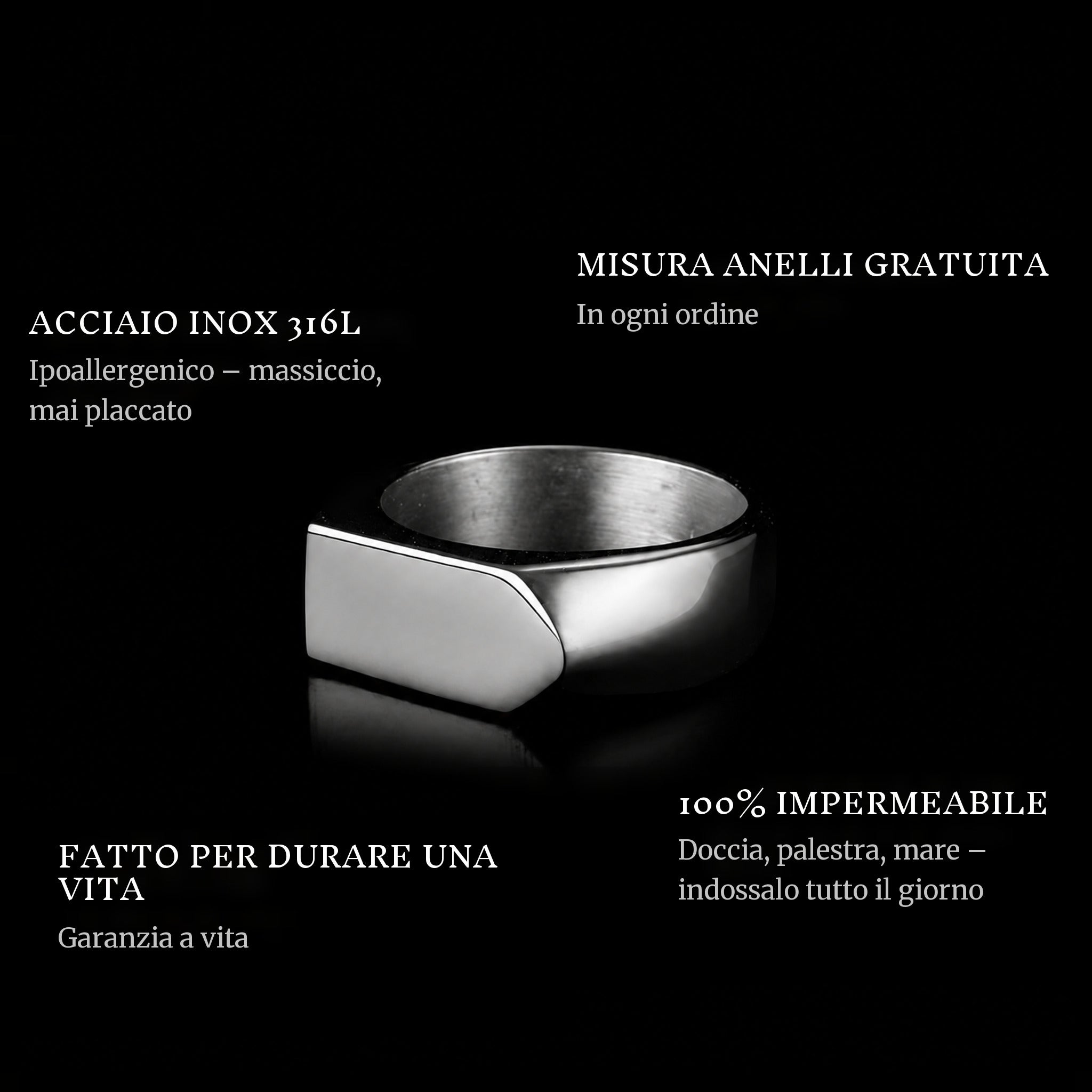 Arrow ring features: 316L stainless steel, free ring sizer in every order, 100% waterproof, lifetime guarantee