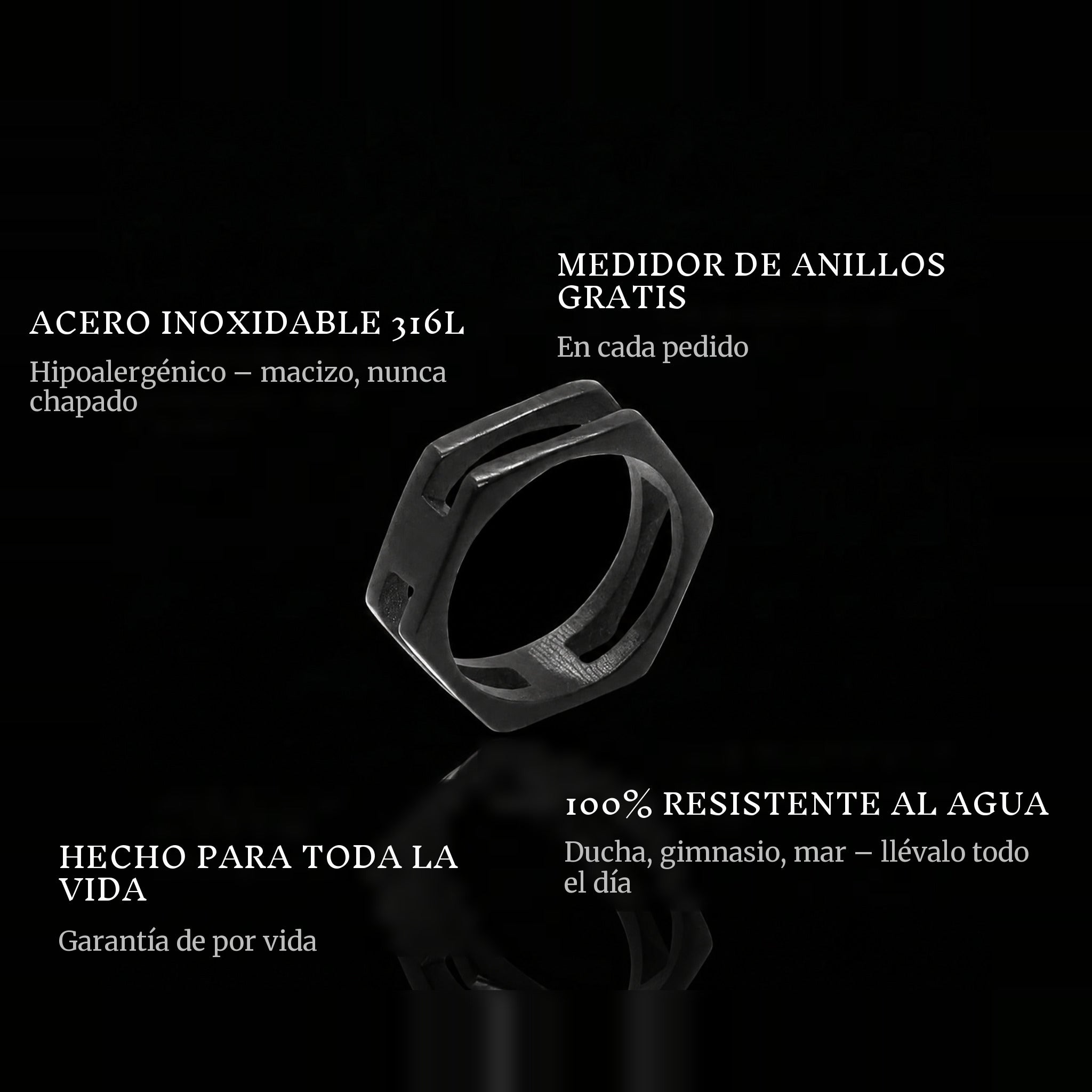 Bolt ring features: 316L stainless steel, free ring sizer in every order, 100% waterproof, lifetime guarantee