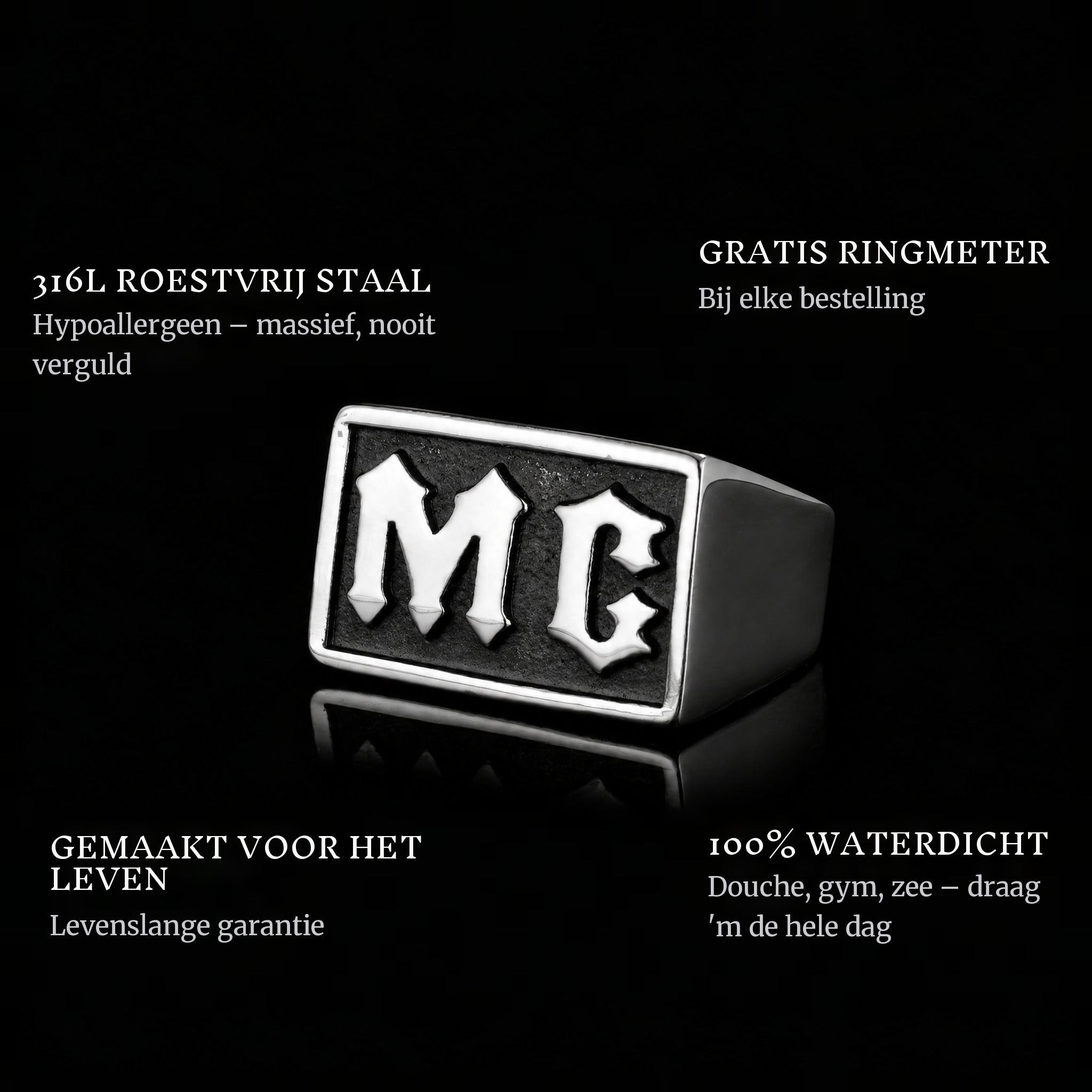 Clubmember ring features: 316L stainless steel, free ring sizer in every order, 100% waterproof, lifetime guarantee