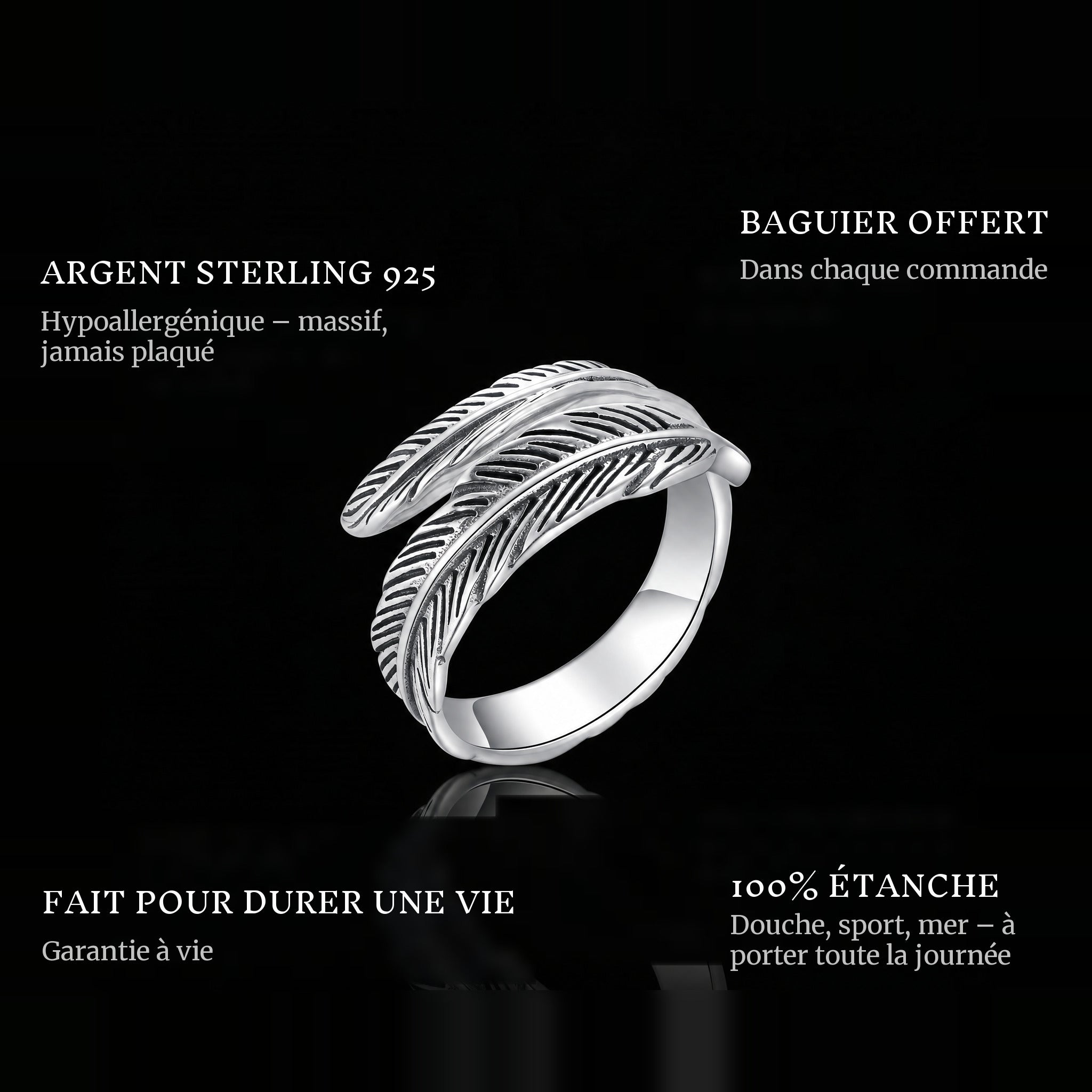 Dodo ring features: 925 sterling silver, free ring sizer in every order, 100% waterproof, lifetime guarantee
