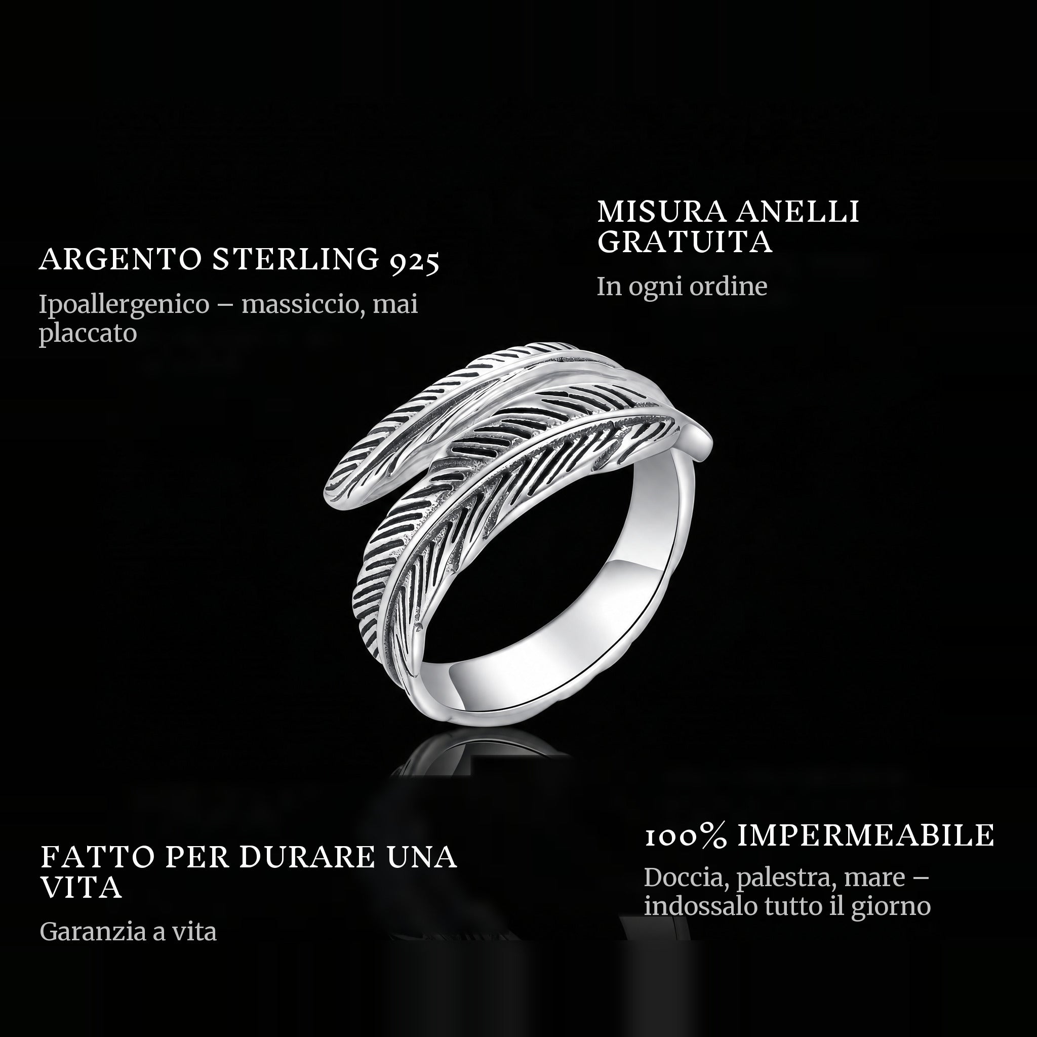 Dodo ring features: 925 sterling silver, free ring sizer in every order, 100% waterproof, lifetime guarantee