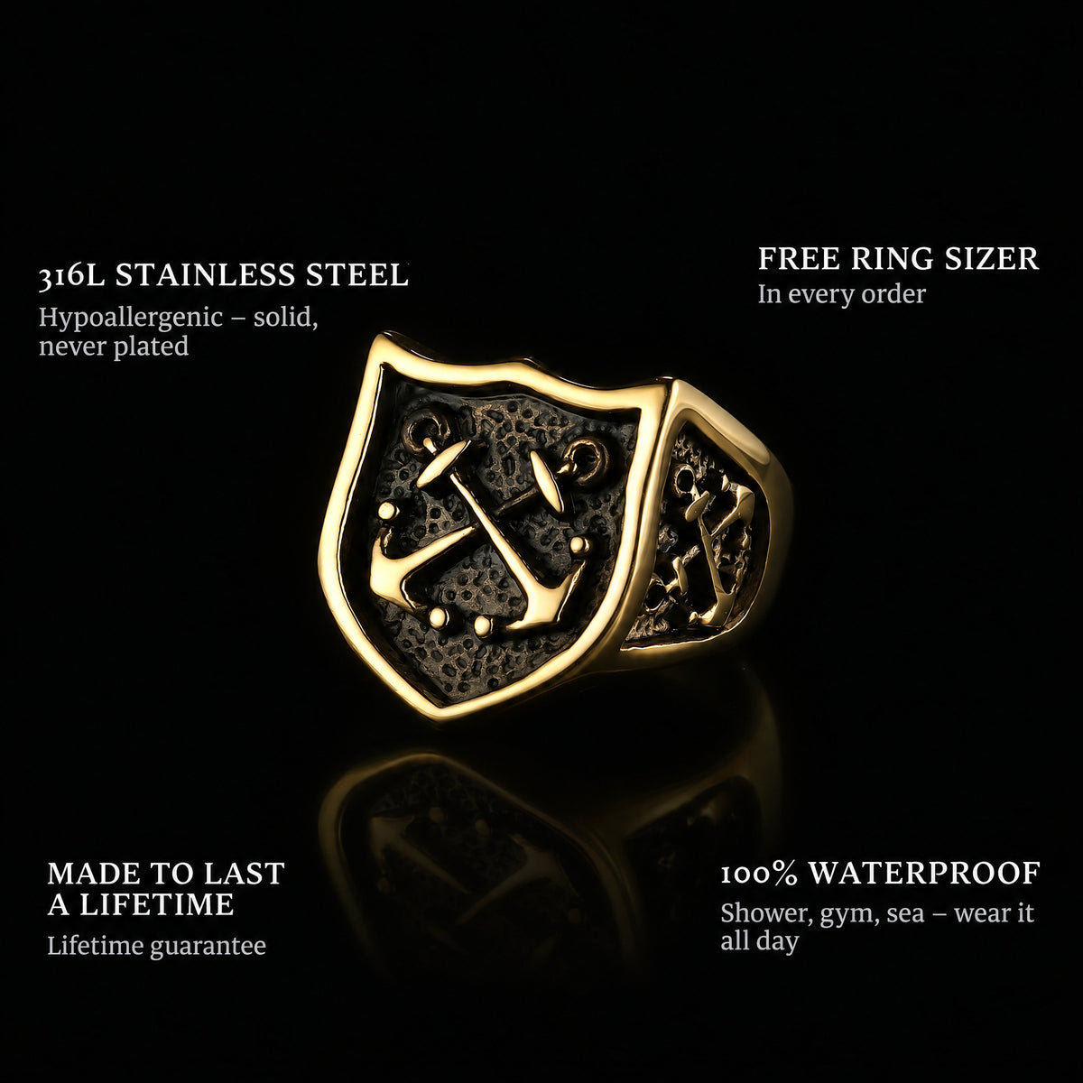 Don'T Cross.- Gold ring features: 316L stainless steel, free ring sizer in every order, 100% waterproof, lifetime guarantee