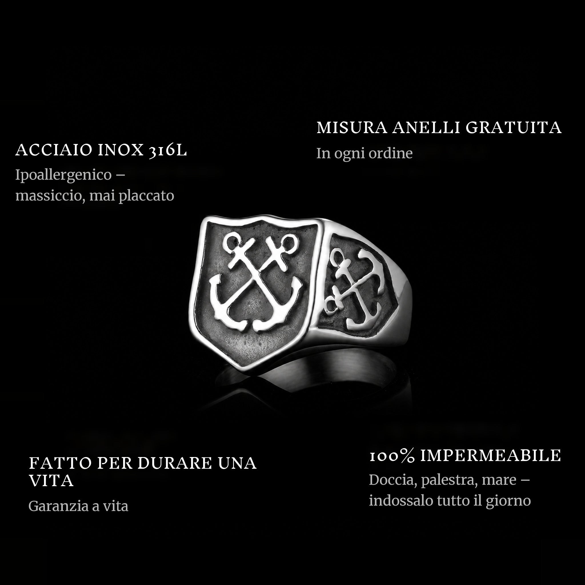 Don'T Cross ring features: 316L stainless steel, free ring sizer in every order, 100% waterproof, lifetime guarantee