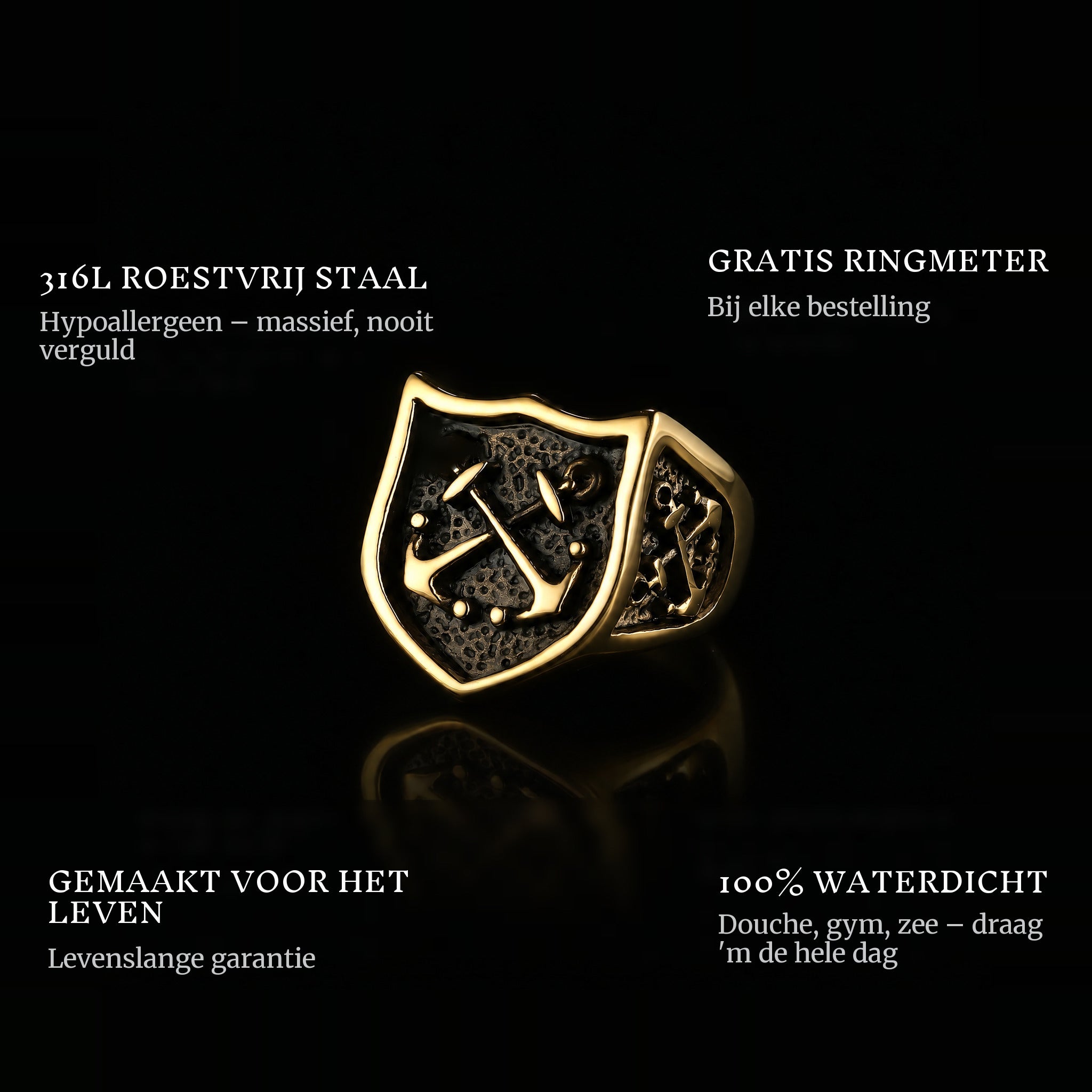 Don'T Cross.- Gold ring features: 316L stainless steel, free ring sizer in every order, 100% waterproof, lifetime guarantee