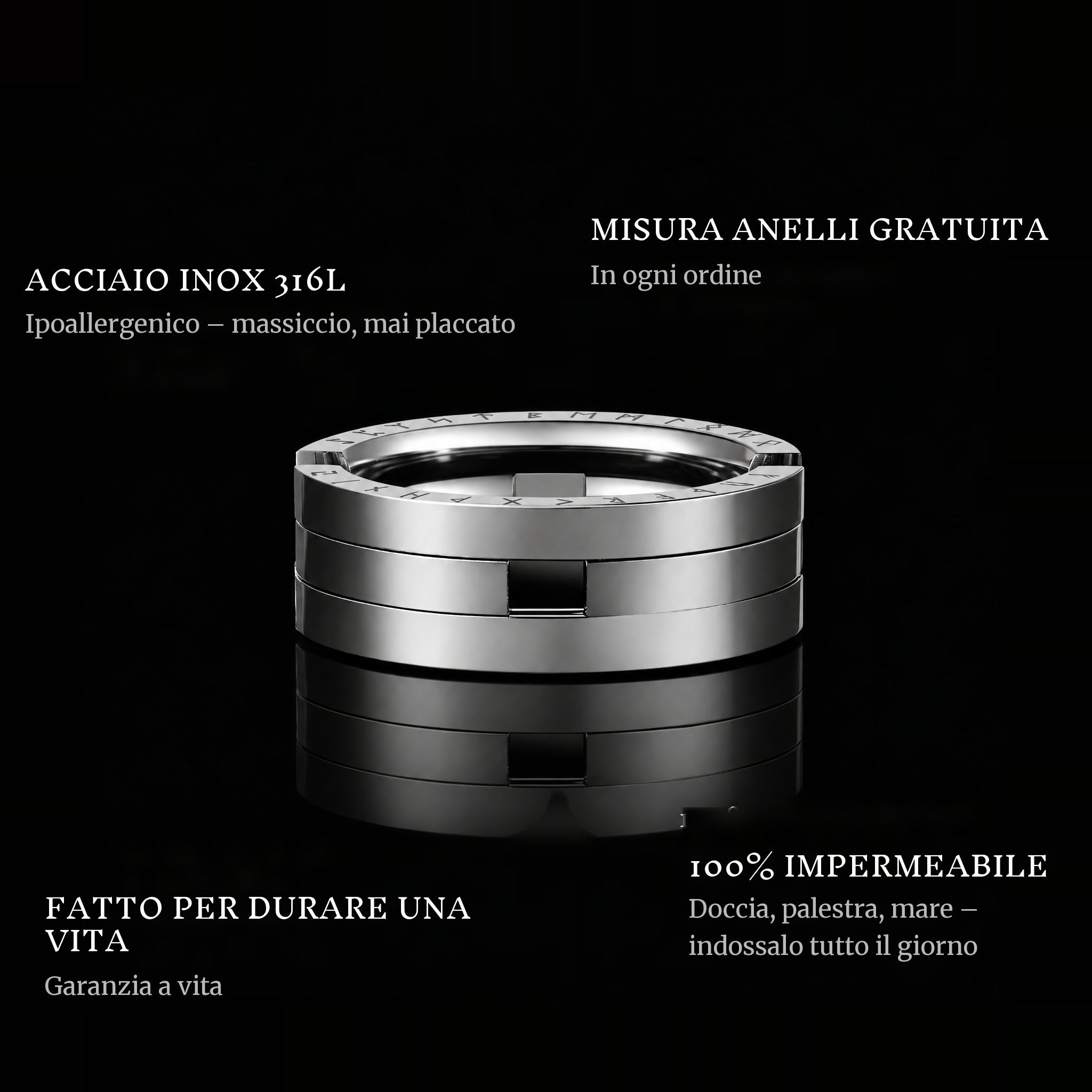 Forever Ring ring features: 316L stainless steel, free ring sizer in every order, 100% waterproof, lifetime guarantee