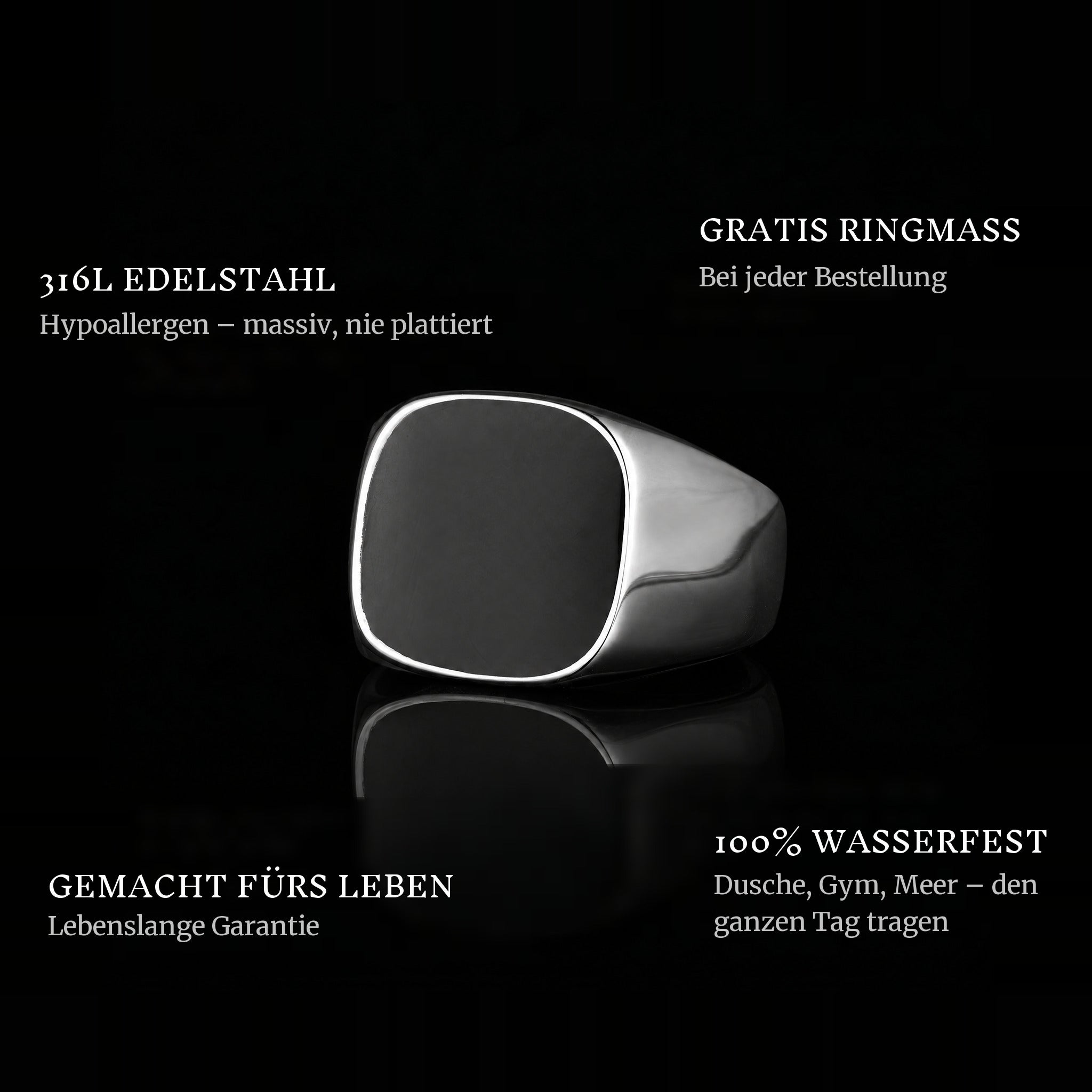 On The Road ring features: 316L stainless steel, free ring sizer in every order, 100% waterproof, lifetime guarantee