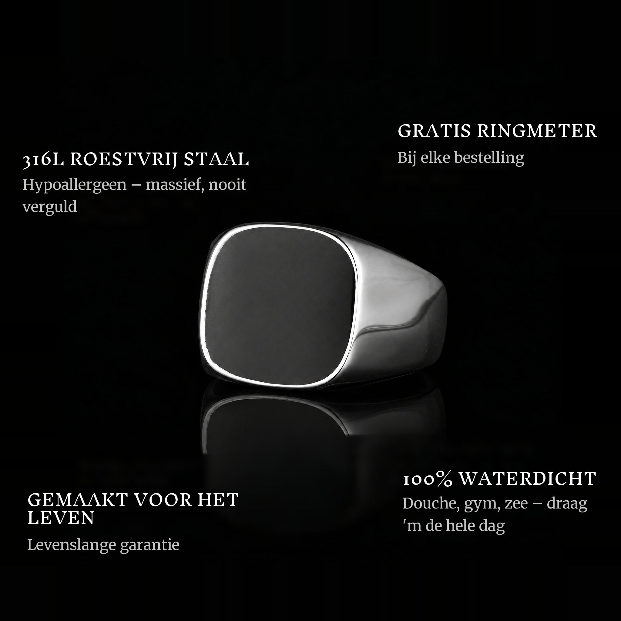 On The Road ring features: 316L stainless steel, free ring sizer in every order, 100% waterproof, lifetime guarantee