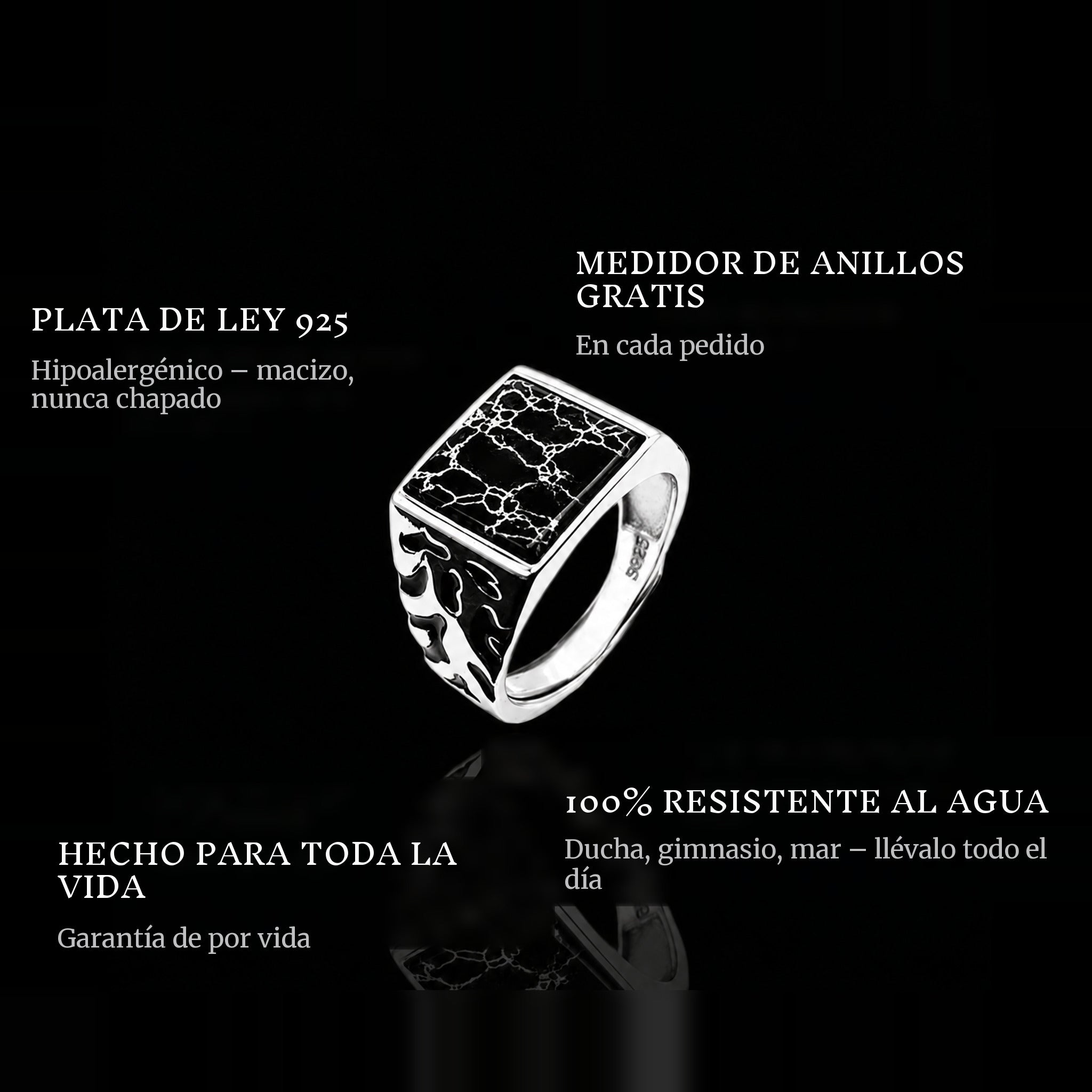 Scratched ring features: 925 sterling silver, free ring sizer in every order, 100% waterproof, lifetime guarantee
