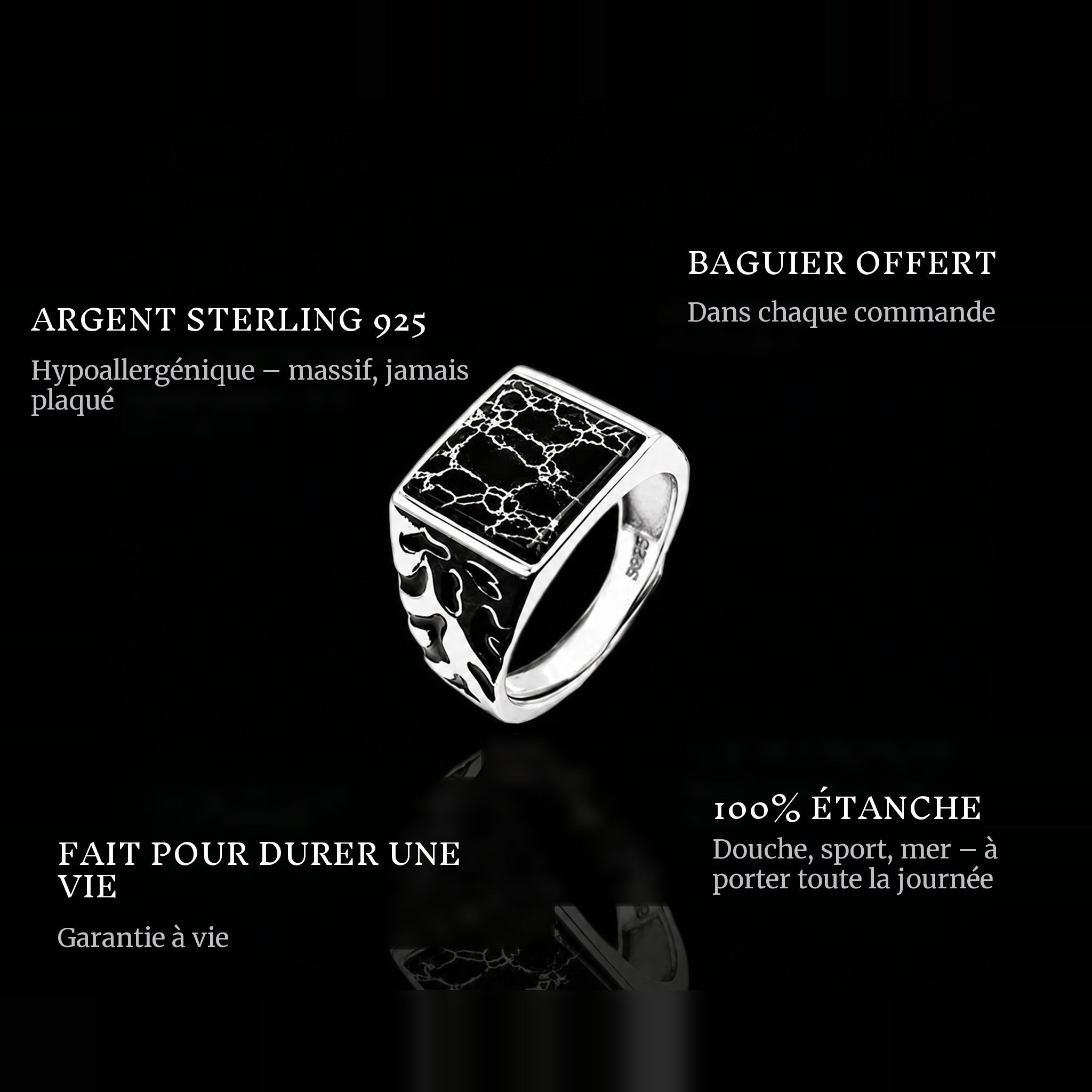 Scratched ring features: 925 sterling silver, free ring sizer in every order, 100% waterproof, lifetime guarantee