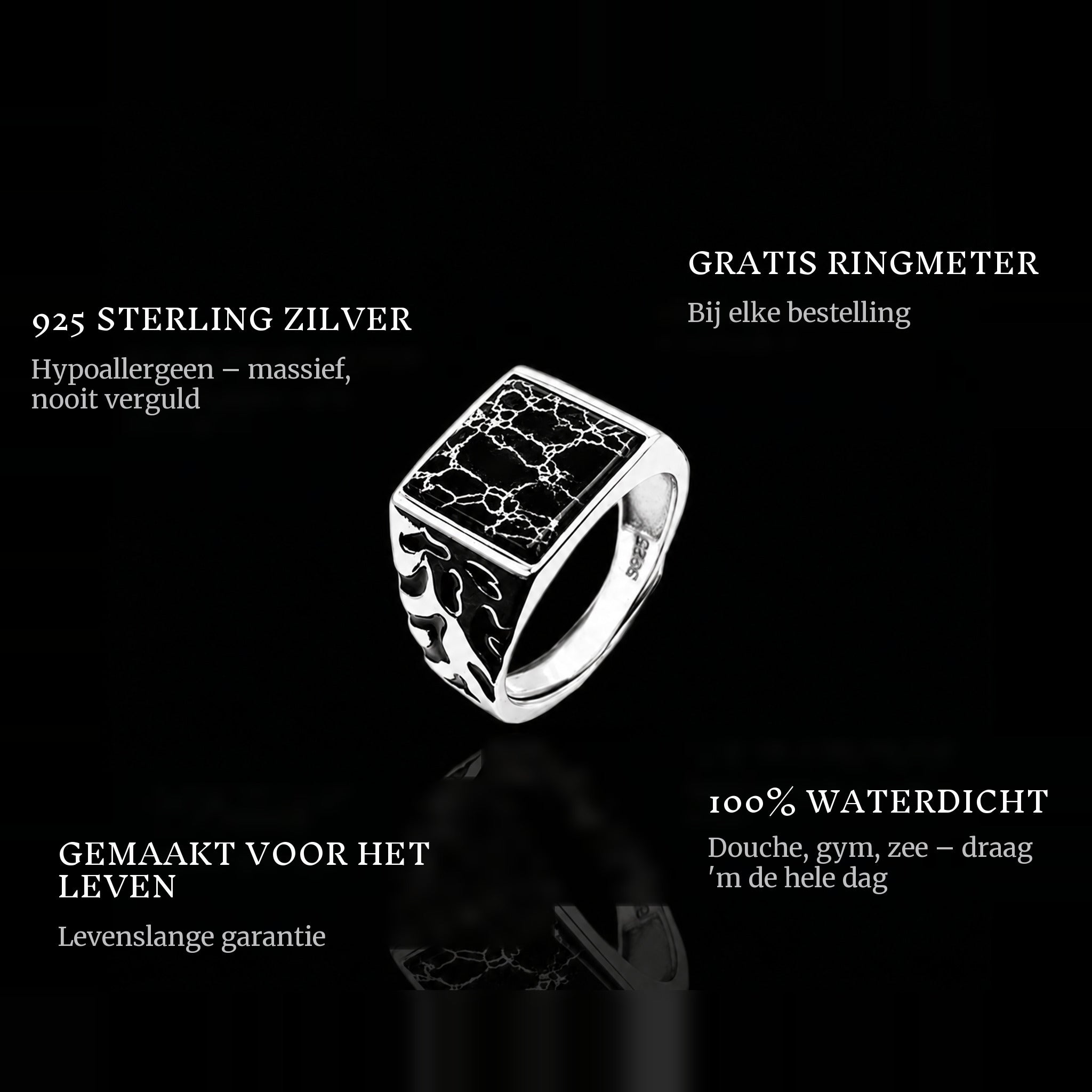 Scratched ring features: 925 sterling silver, free ring sizer in every order, 100% waterproof, lifetime guarantee