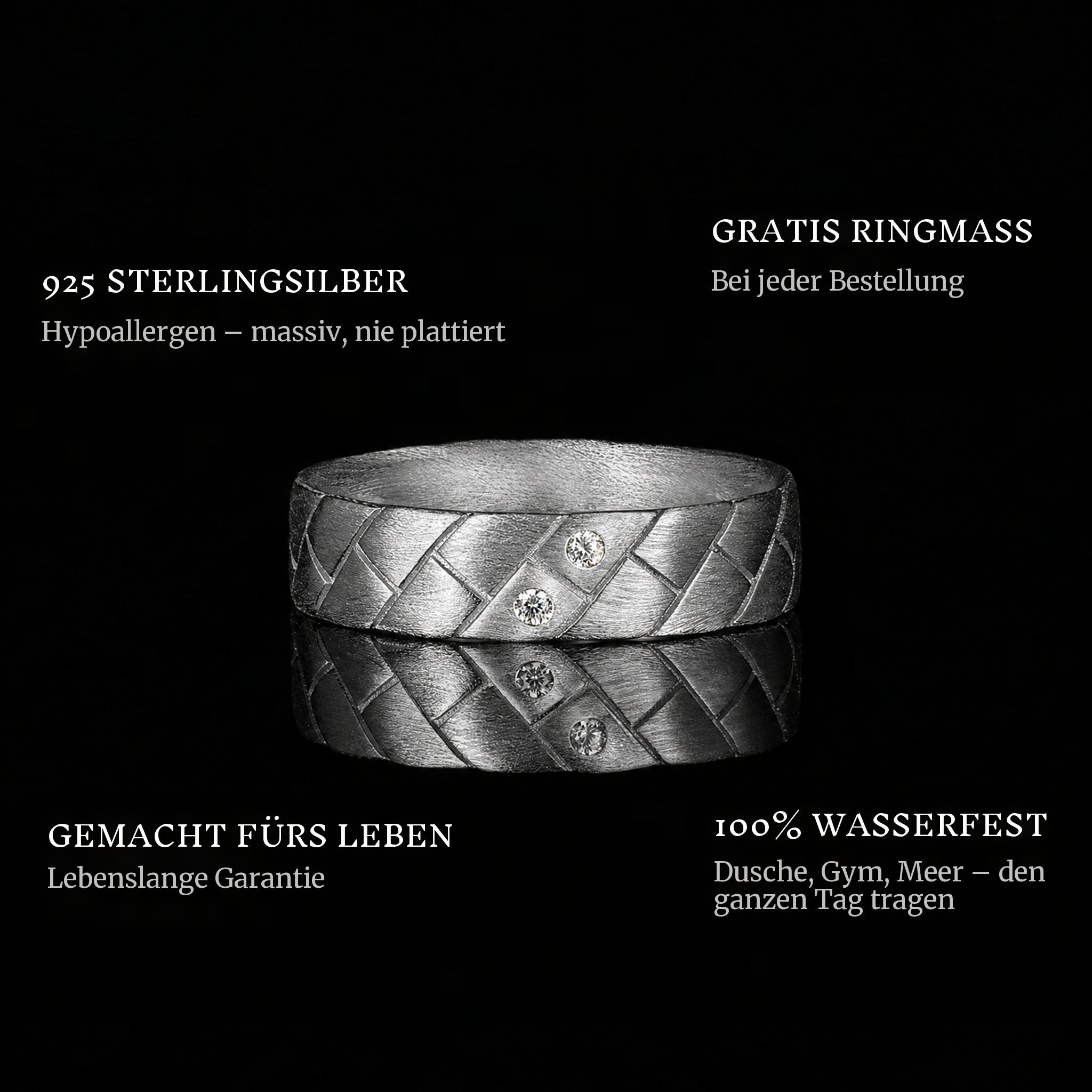 The Explorer Ring ring features: 925 sterling silver, free ring sizer in every order, 100% waterproof, lifetime guarantee